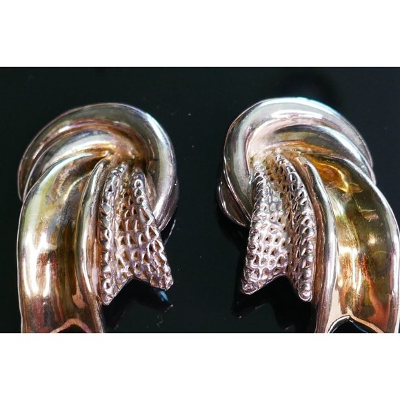 Huge Vintage Israel Electroform Sterling Silver Waterfall 2 Tone Earrings Signed - Picture 9 of 9
